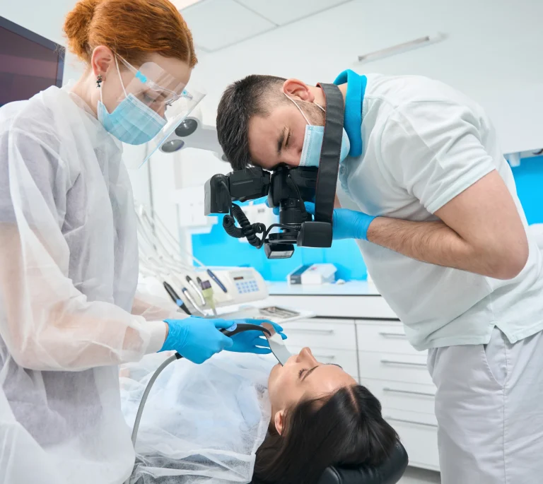 Dental team treating gum disease