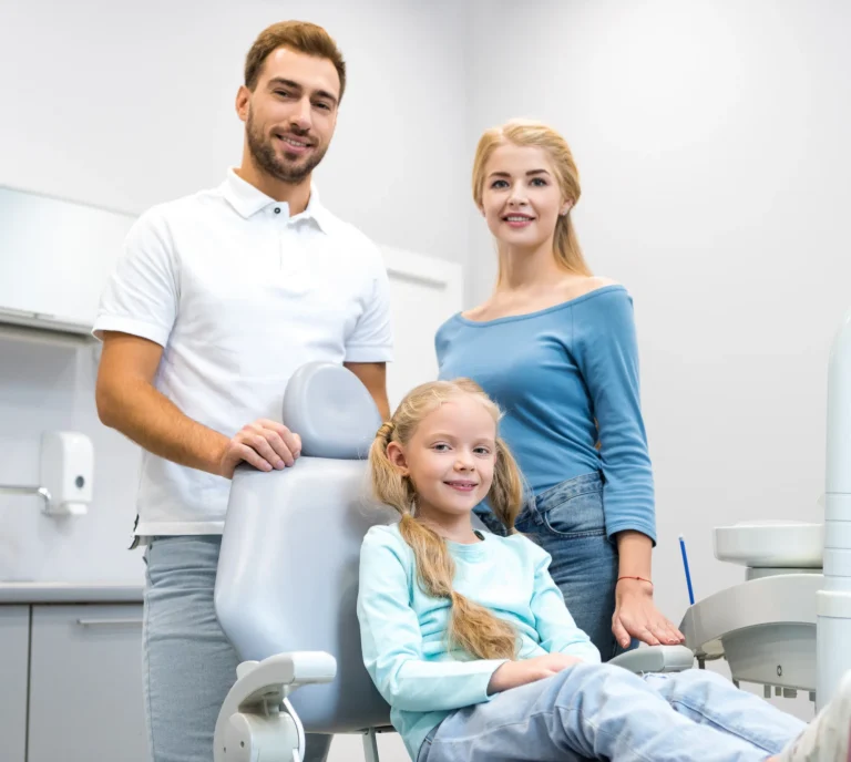 Family receiving dental care